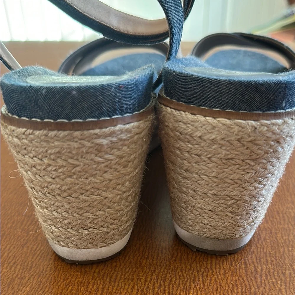 Cole Haan Denim-Look Blue Espadrille Wedge Sandals